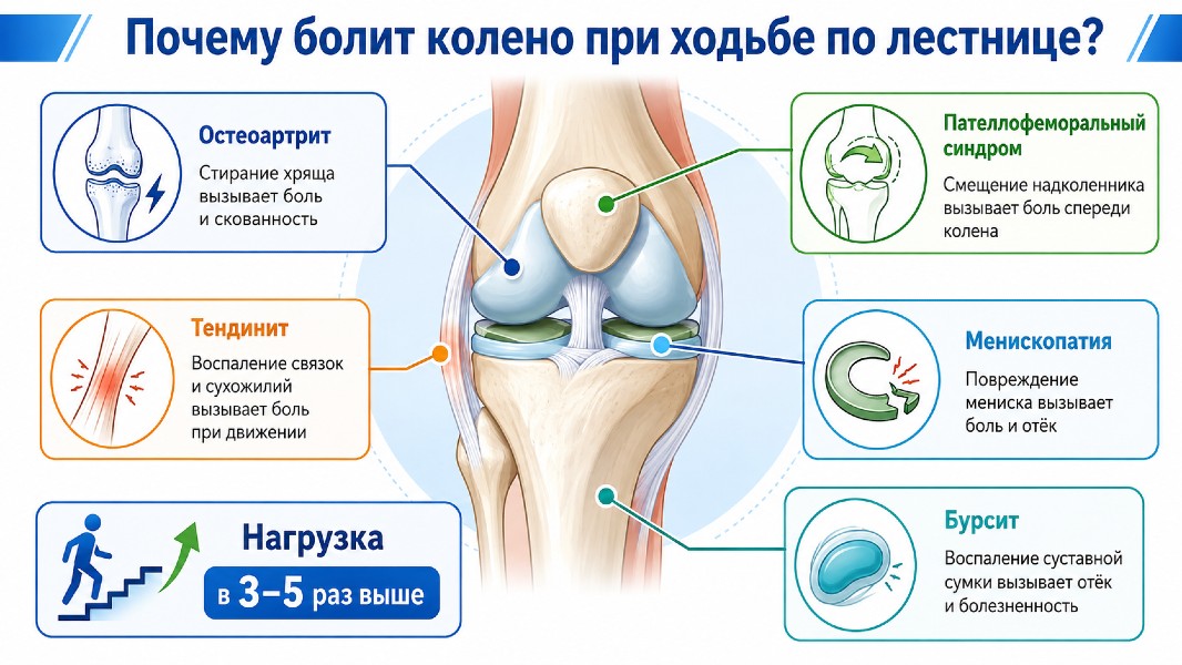 боли в колене при спусках и подъемах по лестнице